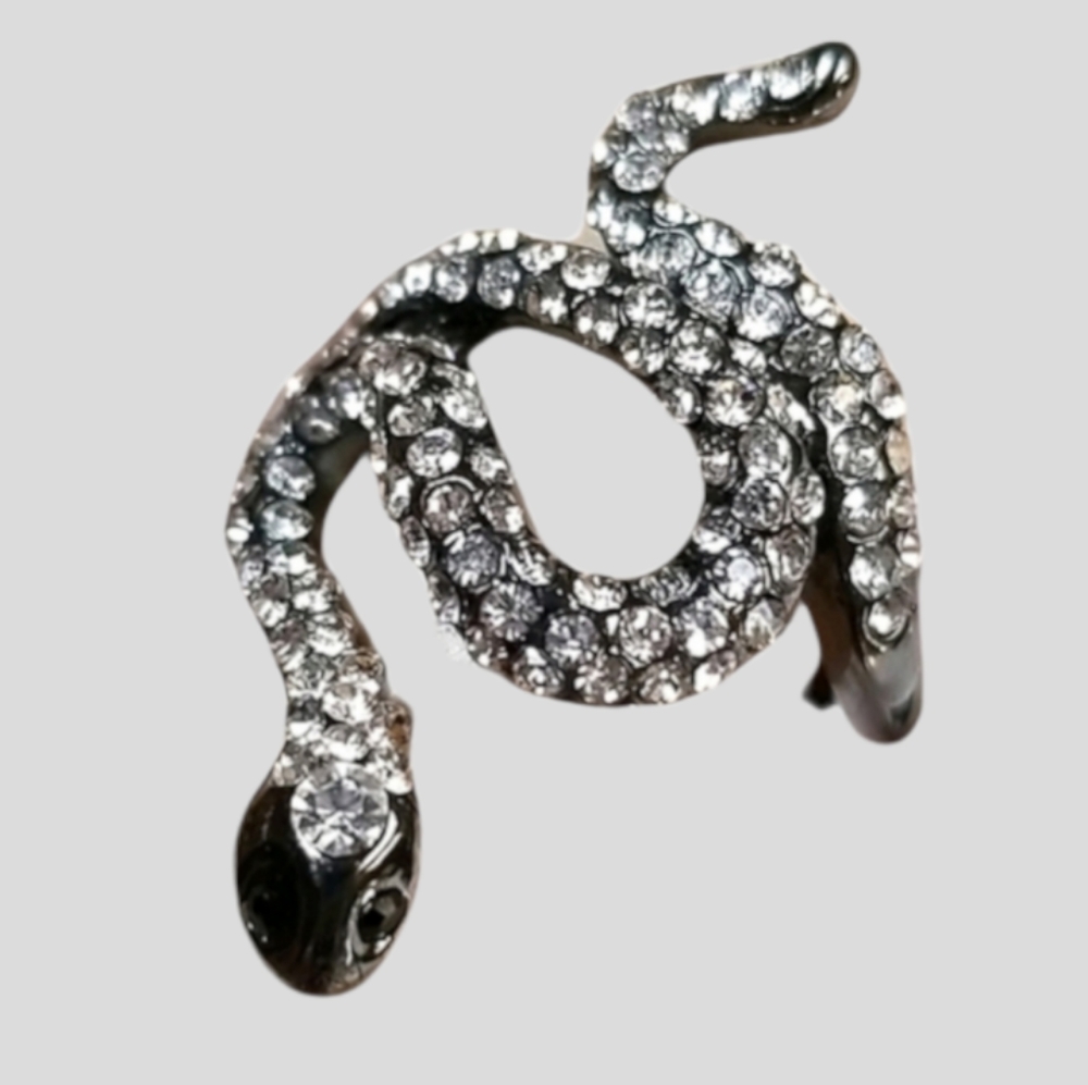Amrita Singh Gunmetal Finish Crystal Rhinestone Snake Ring Size 8